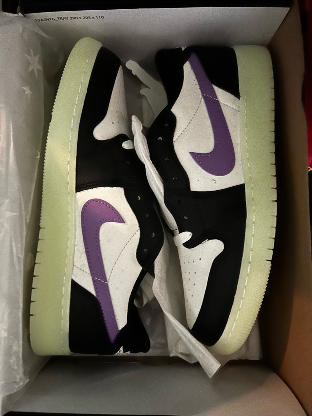 Jordan 1 Low Black White Purple with Glow Sole